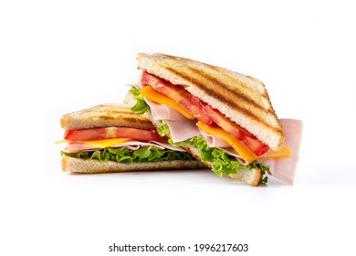 Sandwich with tomato,lettuce,ham and cheese isolated on white background.