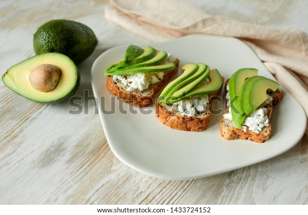 Sandwiches Avocado Cottage Cheese On Wooden Stock Photo Edit Now