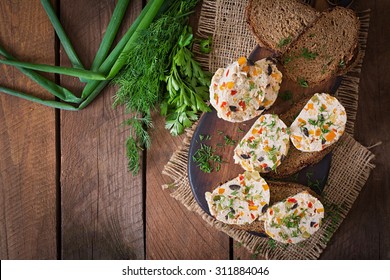 Sandwiches Chicken Meat Loaf With Vegetables. Top View