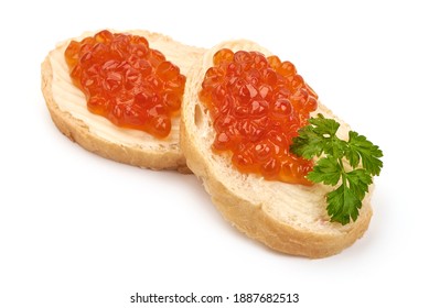 Sandwiches with delicious caviar, isolated on white background.