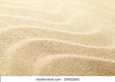 Sandy Beach Background For Summer. Sand Texture. Macro Shot. Copy Space