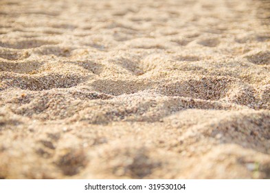 Sandy Beach Background For Summer. Sand Texture. Macro Shot.