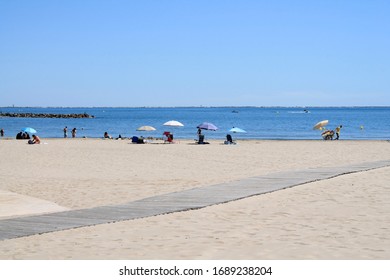 Sandy Beach In Carnon, A Seaside Resort In The South Of Montpellier 