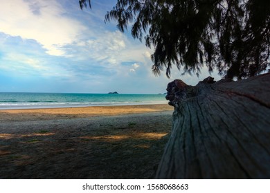 Sandy Beach And Clouds Sky Background