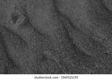 Sandy Beach, Macro Sand Texture, Black And White Background