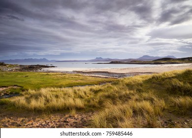 Sandy beach at Mellon Udrigle looking out over Gruinard Bay and the mountains around Ullapool. North West Highlands of Scotland.