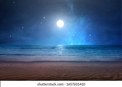 Sandy beach with ocean views with night scene background