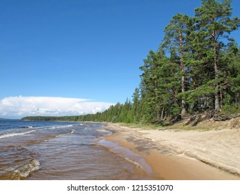 Sandy Beach On Lake Onega, Karelia, Russia