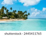 Sandy beach and palm trees of Pigeon Point, Tobago, Trinidad and Tobago, West Indies, Caribbean, Central America