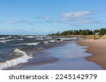 The Sandy beach in the shore of Hailuoto on the windy day.