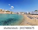 The sandy beach Vari in Syros island, Greece