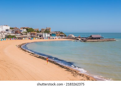 The sandy beach of Viking Bay in the seaside town of Broadstairs, east Kent, England