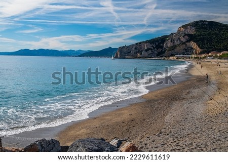 Sandy beach of the village of Finale Ligure on the Italian Riviera