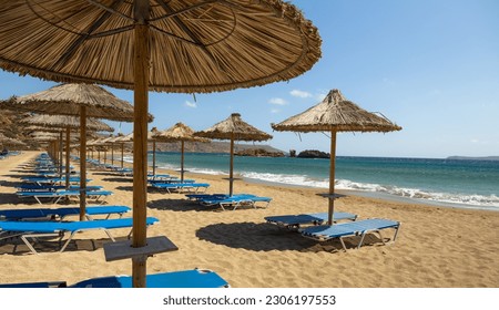 The sandy Cretan beach of Vai in anticipation of the tourist season, Greece