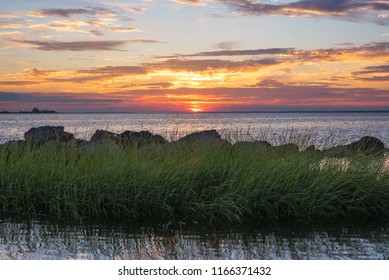 Sandy Hook Bay In New Jersey Nearing Dusk