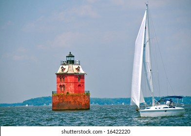 Sandy Shoal Lighthouse In Chesapeake Bay, Maryland