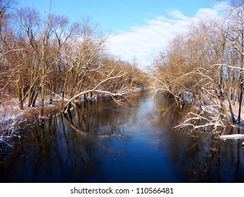 Sangamon River In Central Illinois Under A Brilliant Blue Sky