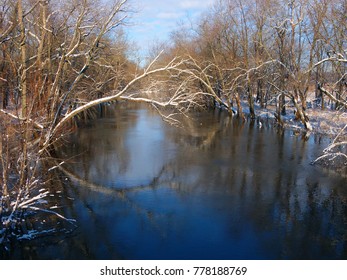 Sangamon River In Piatt County Illinois Under A Brilliant Blue Sky