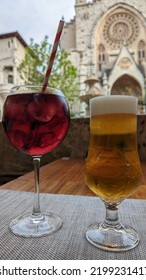 Sangria And Beer In Soller Central Plaza, In Mallorca.