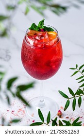 sangria with red wine, Cold sangria in a wine glass