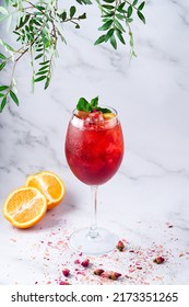 sangria with red wine, Cold sangria in a wine glass