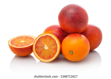 Sanguine Blood Oranges Citrus Fruit White Isolated