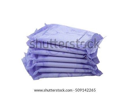  Sanitary napkins, pad (sanitary towel, sanitary pad, menstrual pad) isolated on white background. Menstruation.