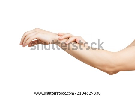 Sanitation, cleanliness and personal hygiene means. Beautiful woman hands isolated on a white, closeup. Health and beauty concept - female soft skin hands.