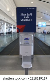 Sanitizer Placed At DTW Detroit Wayne County Airport In Detroit, MI, USA. August 24, 2022