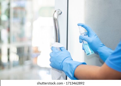 sanitizer spray clean handle door protect virus bacteria corona 2019  - Shutterstock ID 1713462892