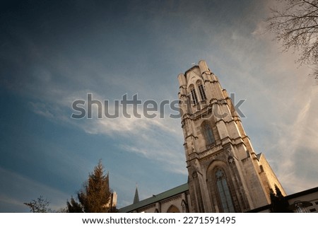 Sankt Gertrud Kirche church in Essen, Germany, in autumn. Saint Gertrud church is an catholic church in the North Rhine Westphalia region.