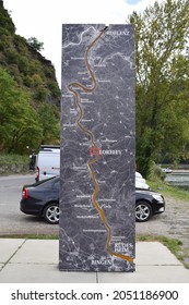Sankt Goarshausen, Germany - 09 30 2021: stone map of the Lorelei area and Mittelrheintal