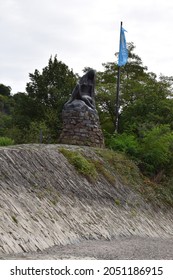 Sankt Goarshausen, Germany - 09 30 2021: Lorelei statue on a rock in the Rhine