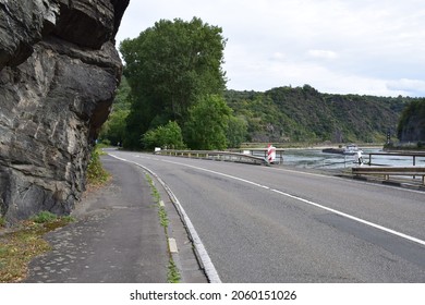 Sankt Goarshausen, Germany - 09 30 2021: road around the Lorelei rock in Mittelrheintal