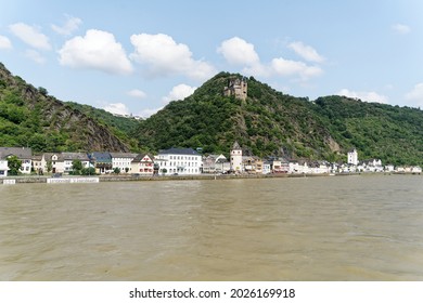 Sankt Goarshausen, a town located on the eastern shore of the Rhine, in the section known as the Rhine Gorge, famous for the Lorelei rock nearby, dominated by castle of the Mouse and castle of the Cat