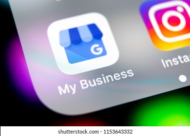 Sankt-Petersburg, Russia, August 10, 2018: Google My Business Application Icon On Apple IPhone X Screen Close-up. Google My Business Icon. Google My Business Application. Social Media Network