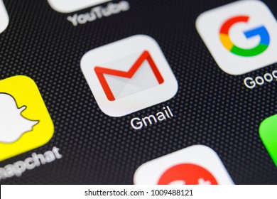 Sankt-Petersburg, Russia, January 24, 2018: Google Gmail application icon on Apple iPhone 8 smartphone screen close-up. Gmail app icon. Gmail is the most popular Internet online e-mail service