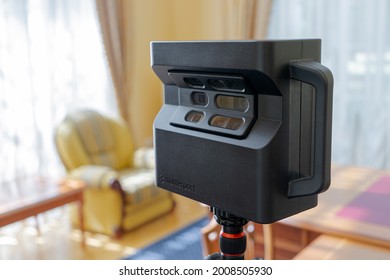 Sankt-Petersburg, Russia- July 15 2021: Matterport Pro 2 3D Camera Room Scanner. Space Capture And Virtual Tour Creation For Interior Projects, Surveying, Estate Agents And Realtors.