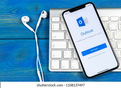 Sankt-Petersburg, Russia, June 2 2018: Microsoft Outlook office application icon on Apple iPhone X screen close-up. Microsoft outlook app icon. Microsoft OutLook application. Social media network