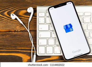 Sankt-Petersburg, Russia, June 2, 2018: Google My Business Application Icon On Apple IPhone X Screen Close-up. Google My Business Icon. Google My Business Application. Social Media Network