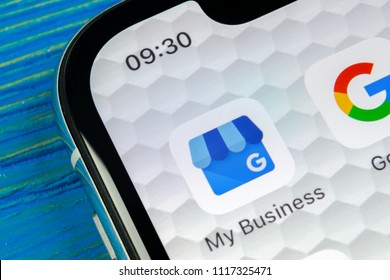 Sankt-Petersburg, Russia, June 20, 2018: Google My Business Application Icon On Apple IPhone X Screen Close-up. Google My Business Icon. Google My Business Application. Social Media Network