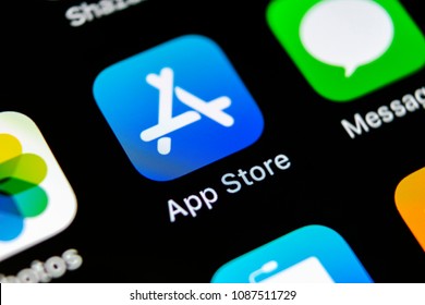 Sankt-Petersburg, Russia, May 10, 2018: Apple Store Application Icon On Apple IPhone X Smartphone Screen Close-up. Mobile Application Icon Of App Store. Social Network. AppStore