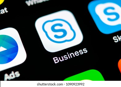 Sankt-Petersburg, Russia, May 10, 2018: Skype business application icon on Apple iPhone X smartphone screen. Skype business messenger app icon. Social media icon. Social network. Skype app icon.