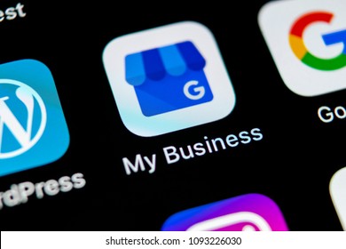 Sankt-Petersburg, Russia, May 10, 2018: Google My Business Application Icon On Apple IPhone X Screen Close-up. Google My Business Icon. Google My Business Application. Social Media Network