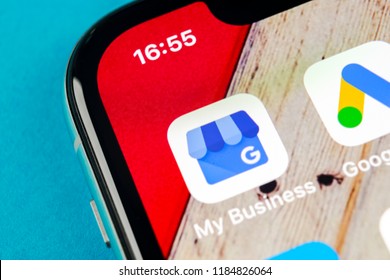 Sankt-Petersburg, Russia, September 19 2018: Google My Business Application Icon On Apple IPhone X Screen Close-up. Google My Business Icon. Google My Business Application. Social Media Network