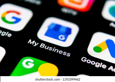 Sankt-Petersburg, Russia, September 30 2018: Google My Business Application Icon On Apple IPhone X Screen Close-up. Google My Business Icon. Google My Business Application. Social Media Network