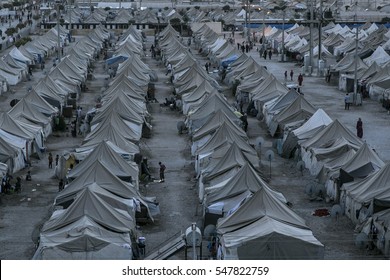 Sanliurfa Turkey September 23,2015 Aerial view of Akcakale Refugee Camp. Approximately 28.000 Syrian people reside in Akcakale Tent Camp in Urfa.
