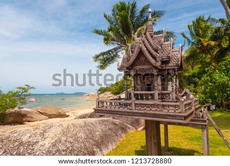 Sanprapum at sand beach coast of Thailand,island koh Phangan,houses for spirits. That is a very important part of a Thai culture & traditions. People leave water and some food for spirits to honour 
