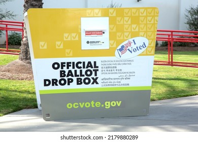 Santa Ana, California, United States - 05-20-2022: A View Of An Official Ballot Drop Box.