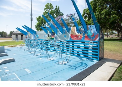 Santa Ana, California, United States - 05-20-2022: A View Of A Park Fitness Court.